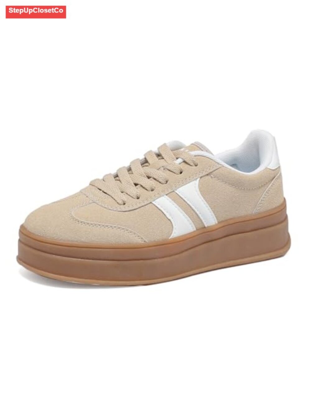 Women's Gum Sole Fashion Sneakers - Thick Platform, Anti-Slip, Lace-Up Comfort